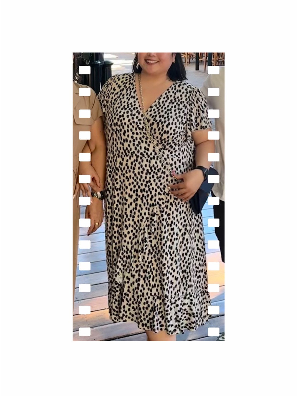 Polka Dot Wrap-Style Midi Dress - Black & White